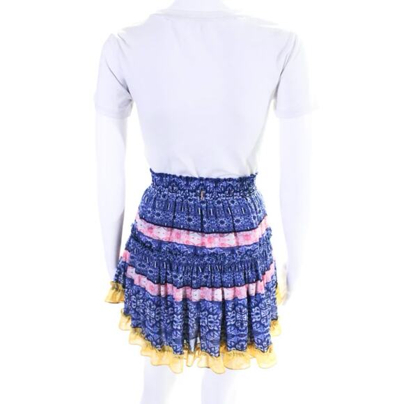 Misa Los Angeles Marion Tiered Chiffon Mini Skirt Mixed Tile Print M - Picture 8 of 11